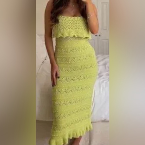 ZARA Lime Green Crochet Maxi Dress - Picture 8 of 11